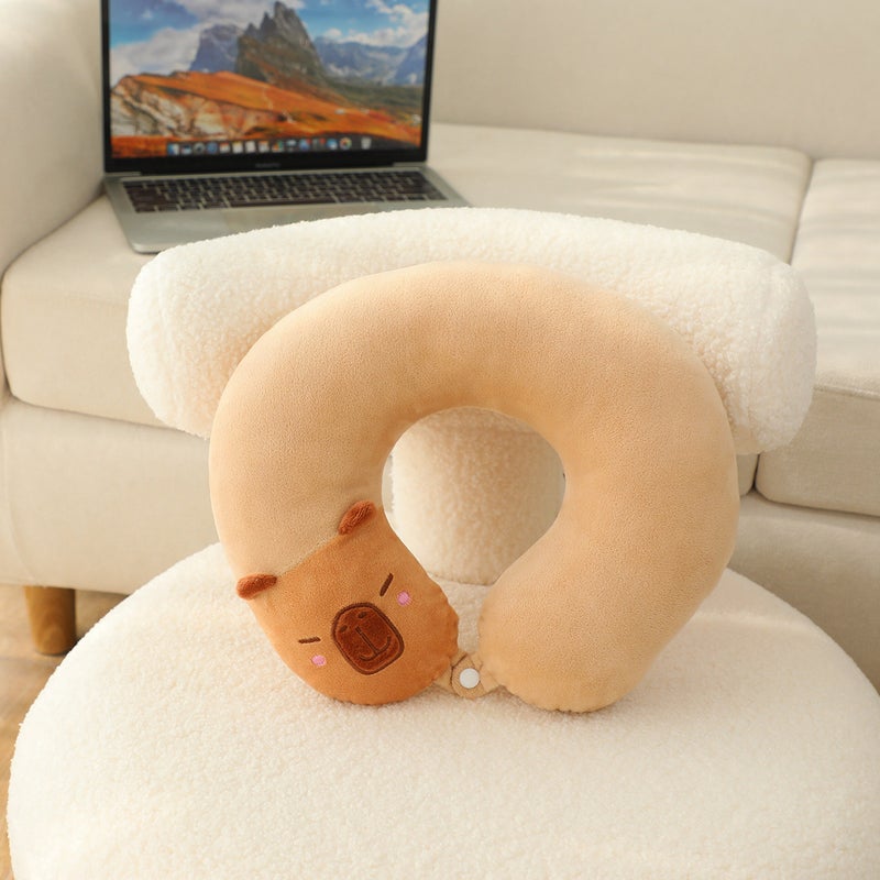 Cute Capybara U-Shaped Travel Neck Pillow Light Brown Capybara U-shaped Pillow 