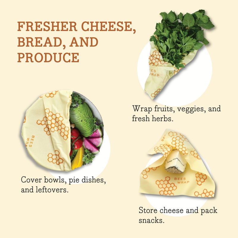 Bee's Wrap Bee's Wrap Reusable Beeswax Food Wraps Made in The USA  Eco Friendly Beeswax Wraps for Food  Sustainable Organic Cotton Wraps  Assorted 3 Pack (S  M  L)  Honeycomb  - Image 4