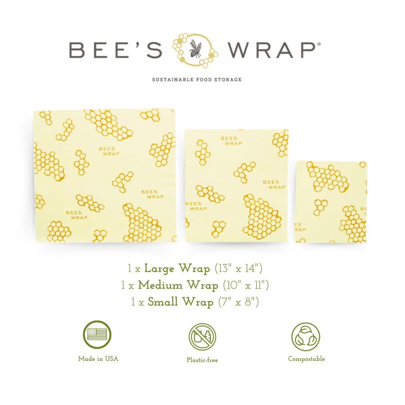 Bee's Wrap Bee's Wrap Reusable Beeswax Food Wraps Made in The USA  Eco Friendly Beeswax Wraps for Food  Sustainable Organic Cotton Wraps  Assorted 3 Pack (S  M  L)  Honeycomb  - Image 2