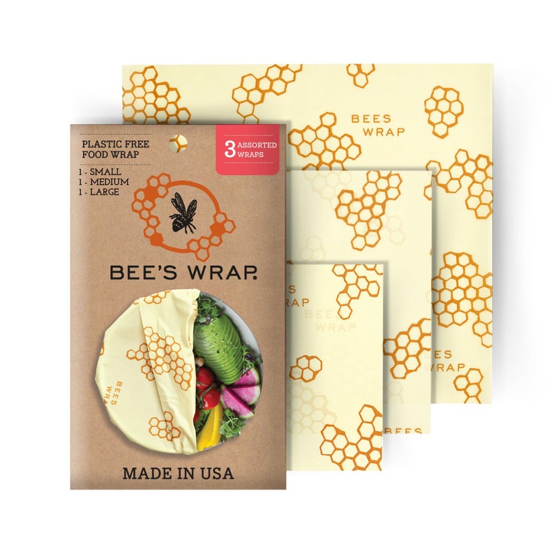 Bee's Wrap Bee's Wrap Reusable Beeswax Food Wraps Made in The USA  Eco Friendly Beeswax Wraps for Food  Sustainable Organic Cotton Wraps  Assorted 3 Pack (S  M  L)  Honeycomb  - Image 1