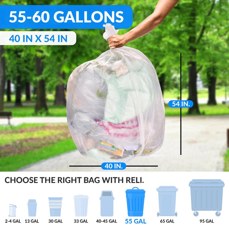 Reli. Easy Grab Trash Bags, 55-60 Gallon (150 Count) (Clear) - Star Seal Super High Density Rolls - Heavy Duty Can Liners, Garbage Bags, Bulk Bags - 50, 55, 60 Gallon Capacity - Image 2