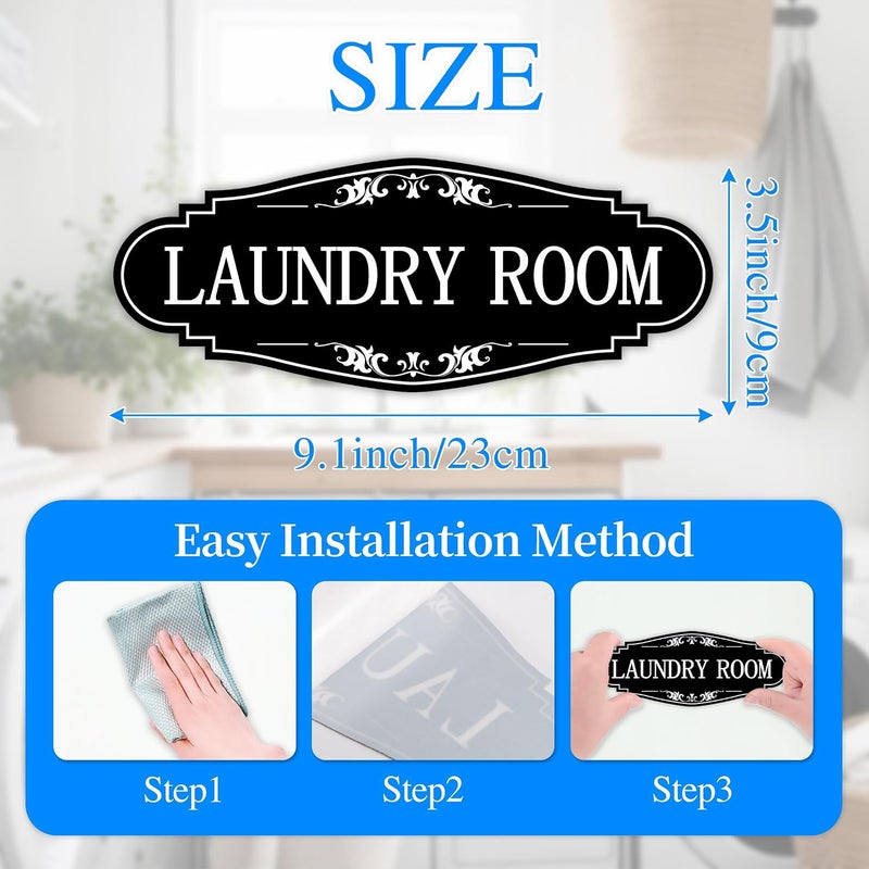 LUHIMO Laundry Room Door Sign for Business and Home，Self-adhesive Waterproof Cute Laundry Room Door Sticker Decals for House, Apartment, Hotel Laundromat Decor（Black） - Image 2