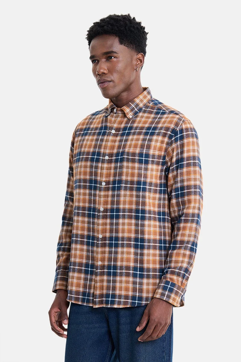 Snitch Brown Brown Checkered Long Sleeve Regular Fit Shirt for Men | Best Price UAE