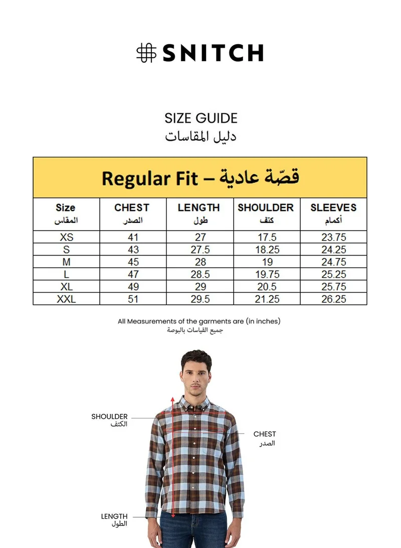 Snitch Brown Brown Checkered Long Sleeve Regular Fit Shirt for Men | Best Price UAE