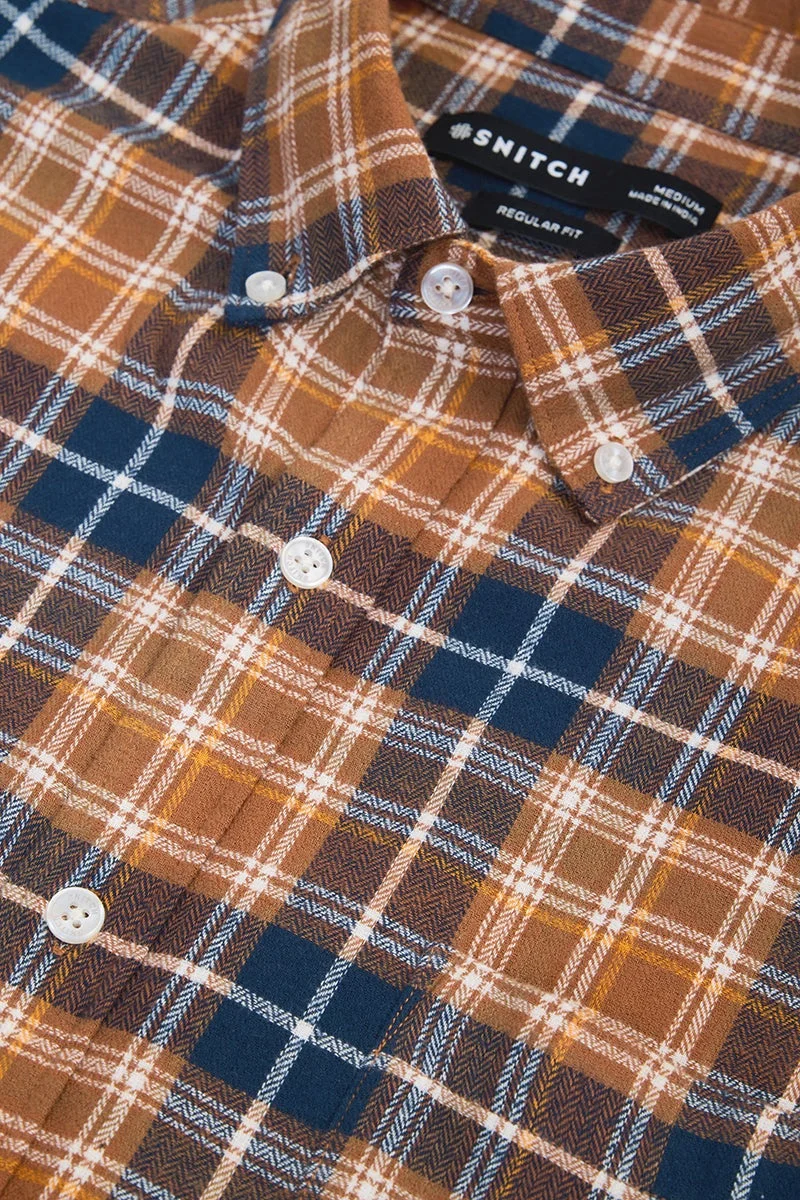 Snitch Brown Brown Checkered Long Sleeve Regular Fit Shirt for Men | Best Price UAE