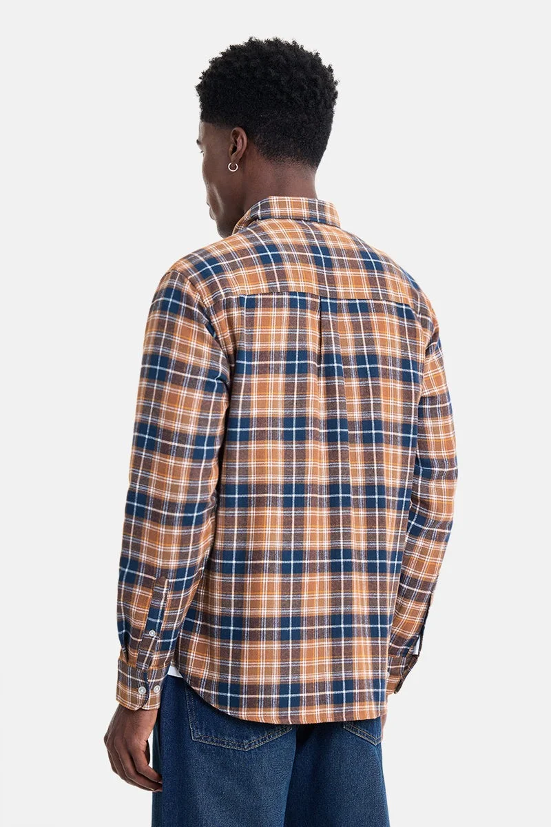 Snitch Brown Brown Checkered Long Sleeve Regular Fit Shirt for Men | Best Price UAE