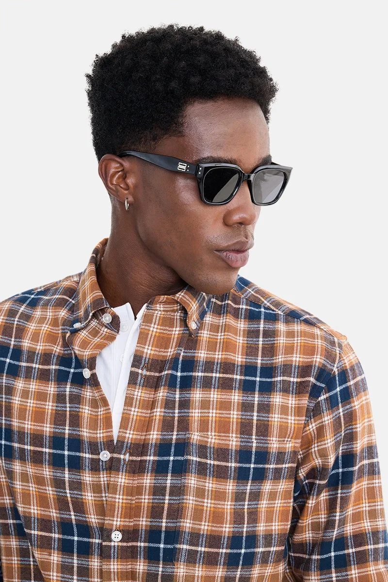 Snitch Brown Brown Checkered Long Sleeve Regular Fit Shirt for Men | Best Price UAE