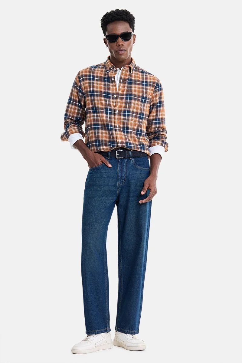 سنيتش Brown Checkered Long Sleeve Regular Fit Shirt