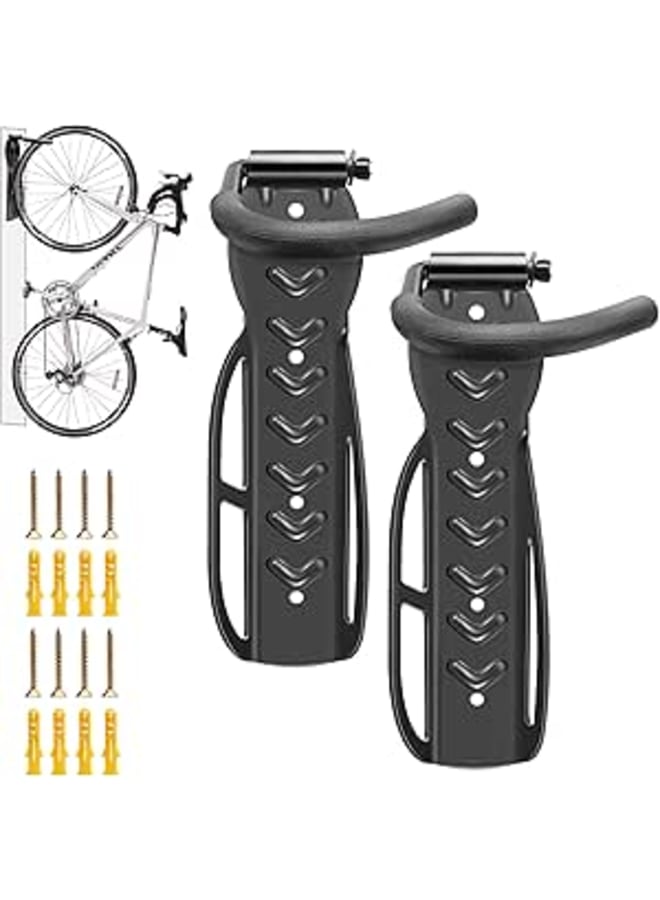 360DigitalSignage Bike Rack Garage Wall-Mount Bicycle Hanger, Heavy Duty Steel Bike Hook Storage System Bicycle Holder for Vertical Indoor Shed Organizers, 2 Pack