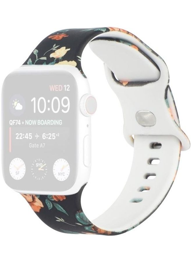 NIBEMINENT 8-Buckle Printed Replacement Strap Watchband For Apple Watch Series 7/6/SE/5/4/3/2/1 38/40/41mm Black - Image 1