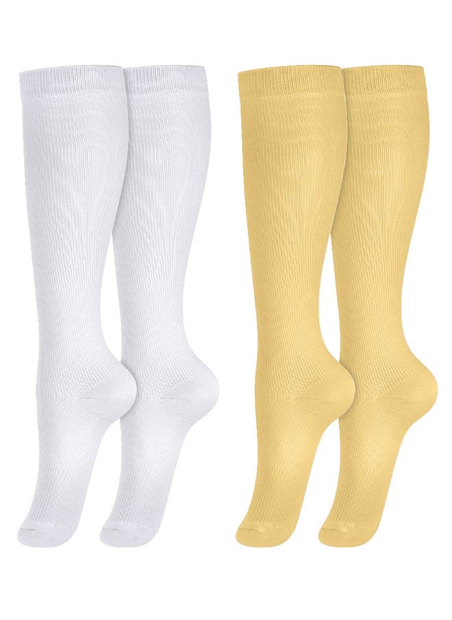 VITION 2 Packs Men and Women's Compression Socks 15-20 mmHg Moderate Pressure Medical Quality Support Best Comfort Fit Moisture Wicking Circulation Travel White/Skin L/XL  - Image 2