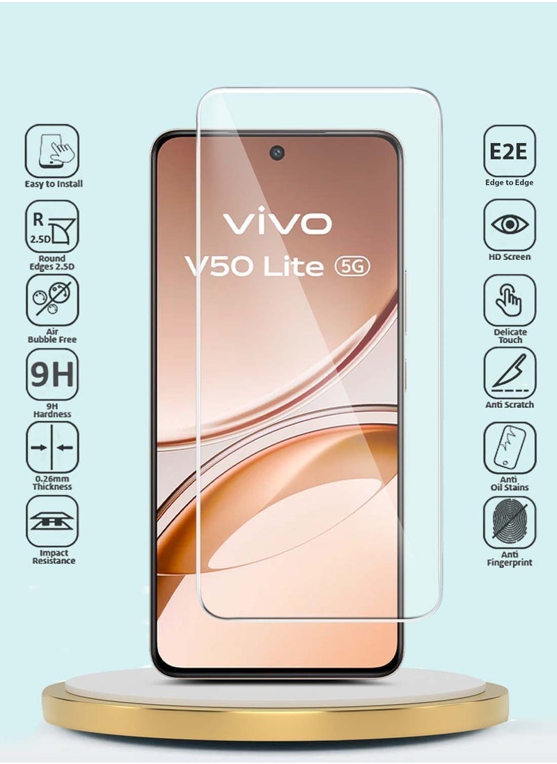 راكسوم واقي شاشة زجاجي مقوى من سلسلة GMAX Premium 9H 2.5D لهاتف Vivo V50 Lite 4G 2025 - شفاف، حواف منحنية، تغطية كاملة، مقاوم لبصمات الأصابع، مقاوم للخدوش، وضوح عالي الدقة - Image 2