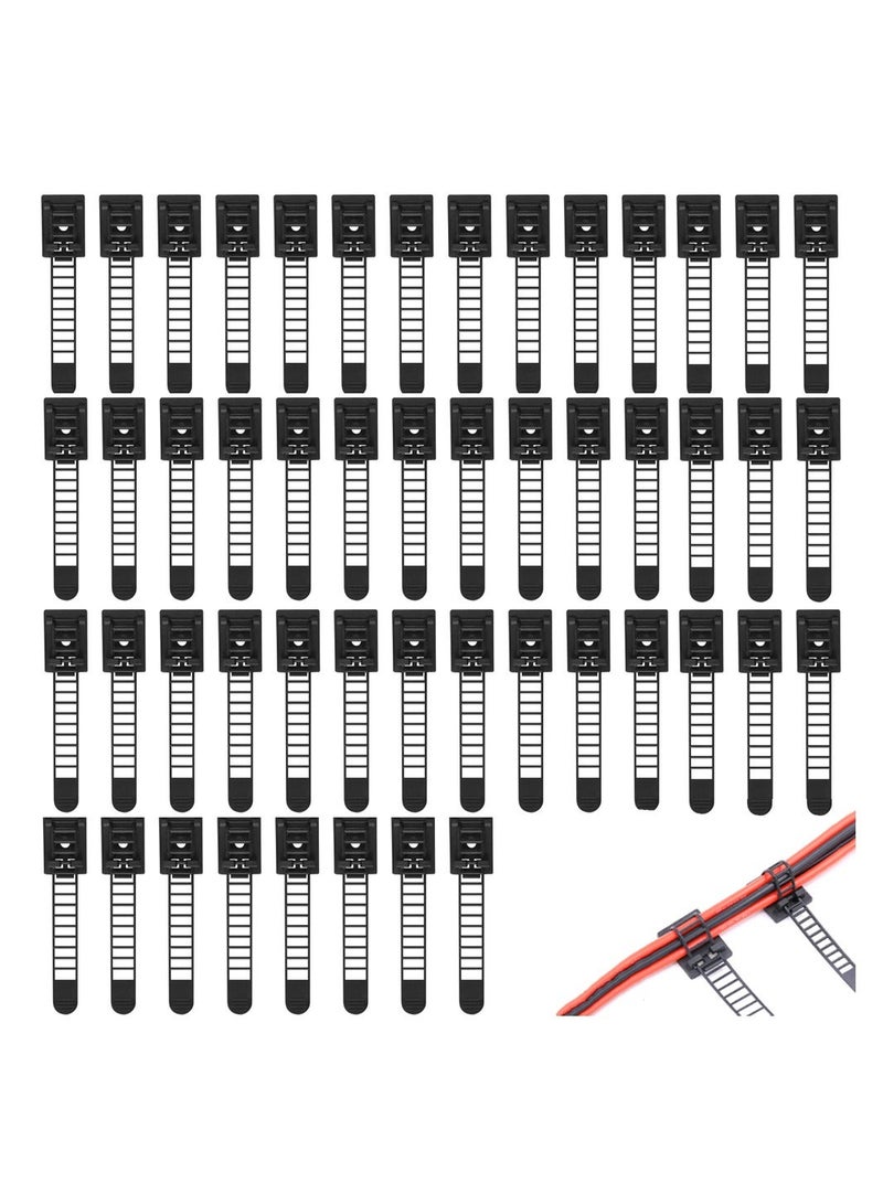 Adjustable Cable Tie, 50 Pcs Adjustable Cable Zip Ties, Self Adhesive Cable Clips, Wire Organizer, Electric Wiring Accessories Cable Clamp Clips, Fixed Fasten Cable Tie Black - Image 1