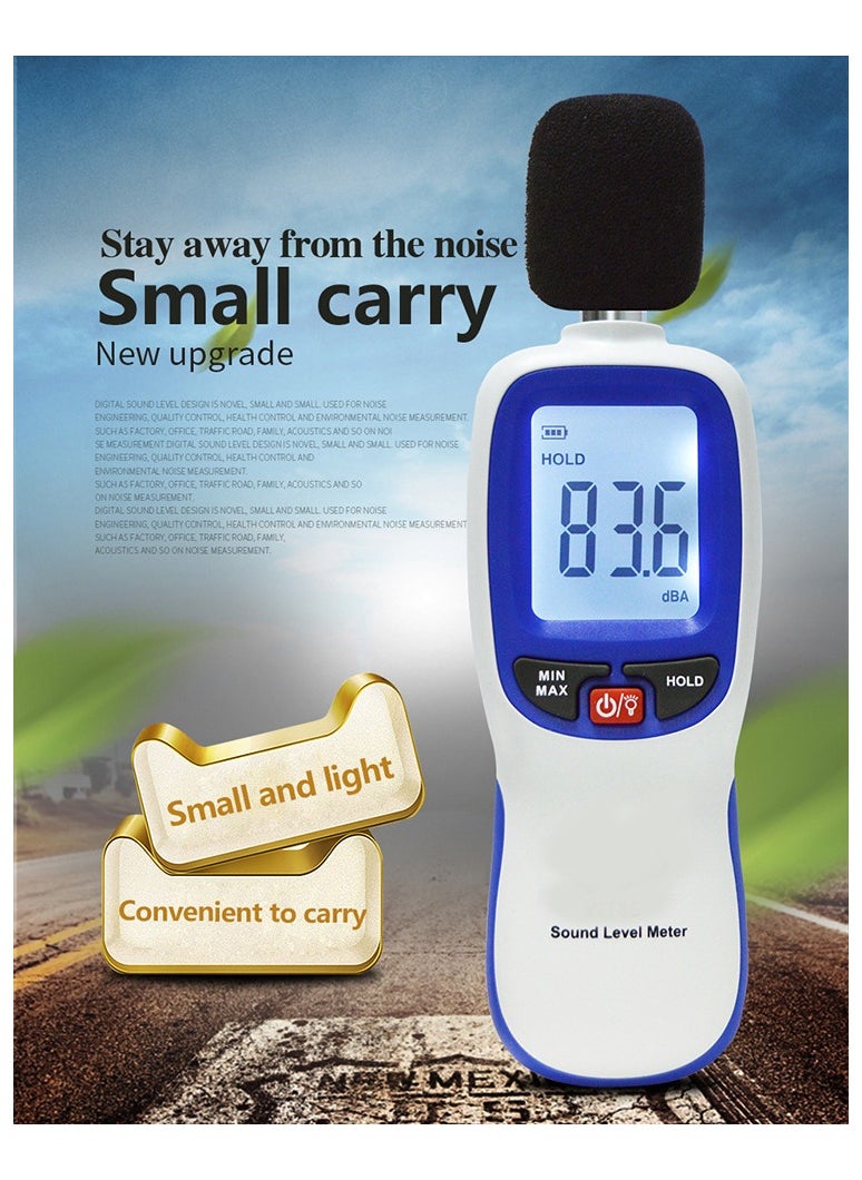 Decibel Meter Sound Level Reader 30-130dB(A), Hand-held Sound Noise Meter, Digital Noise Meter Decibel Monitoring Tester Calibrated Audio Noise Volume Measuring Tool
