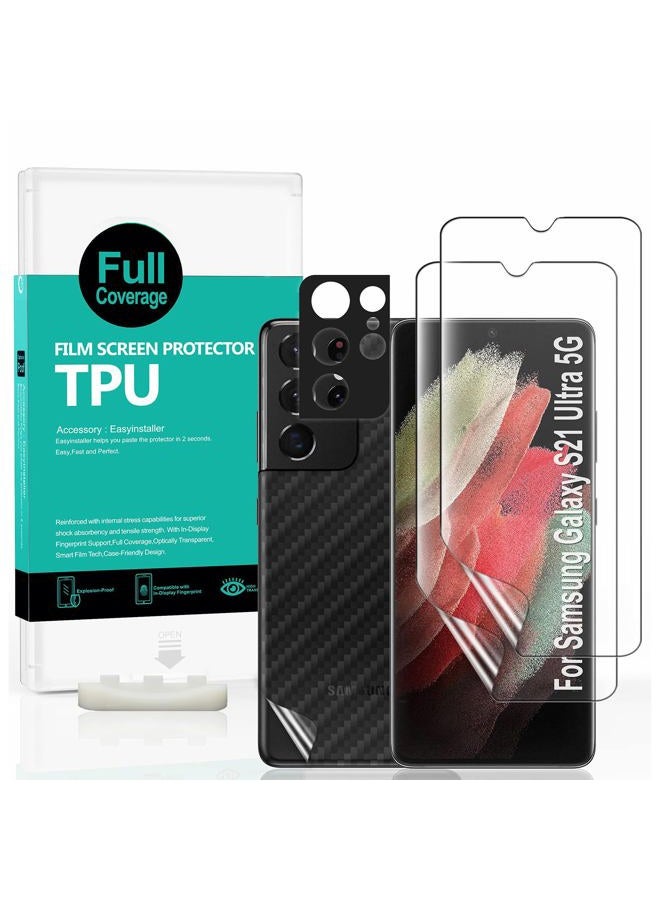 Ibywind [Pack of 2] Samsung Galaxy S21 Ultra 5G Screen protector (6.8 Inch) with Camer lens protector and Back Carbon Fiber Film,Bubble-Free,Smart Film Tech,99% HD Clear,Easy to install - Image 1
