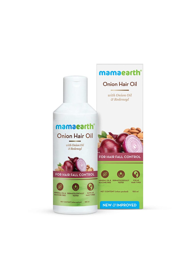 Mamaearth Mamaearth Onion Hair Oil | Natural & Organic Anti Hair Loss & Hair Fall Control Oil with Redensyl | for Color Treated & All Hair Types | 5.07 Fl Oz (150ml) 