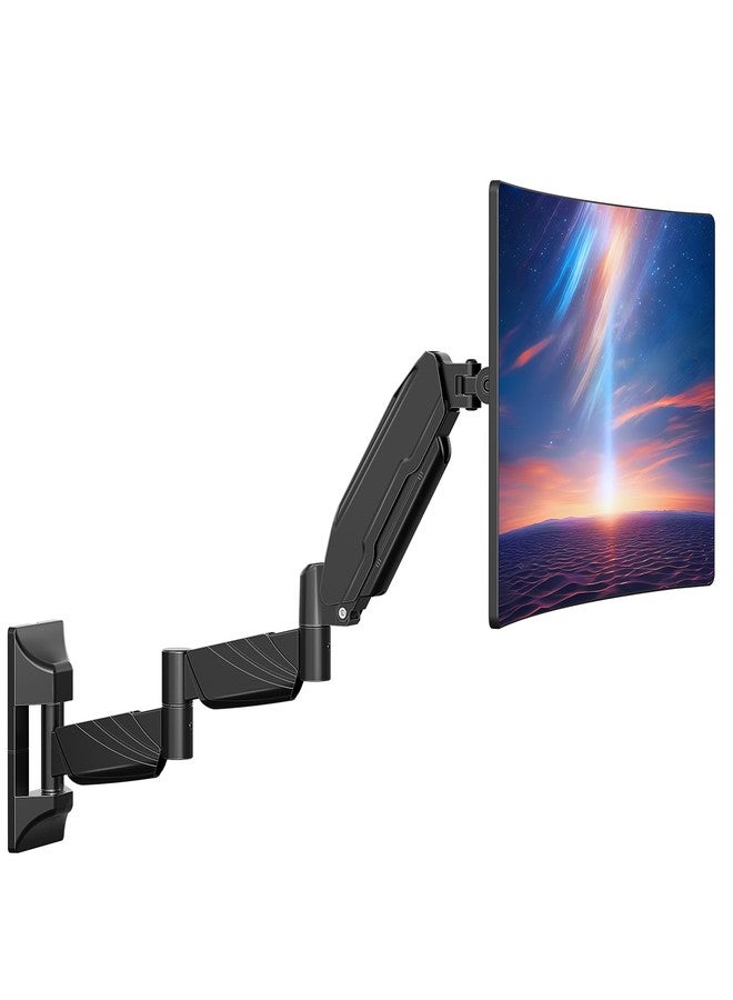 ErgoFocus Long Arm Monitor Wall Mount for Max 32 inch Computer Screen, Extra Long Adjustable Single Wall Mount Monitor Arm, Full Motion Vesa Wall Bracket 100x100, Hold up to 17.6lbs, Black - Image 1