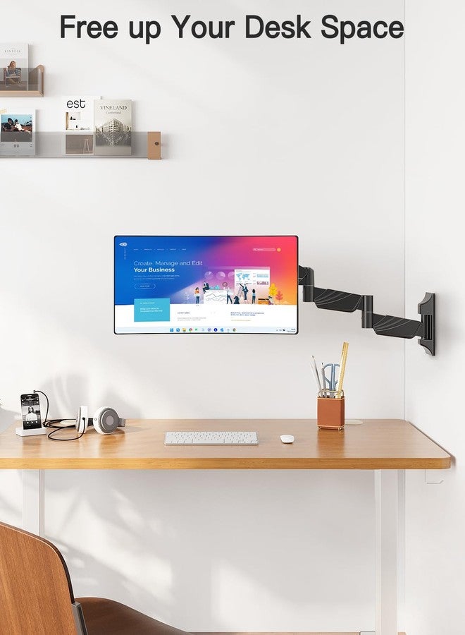 ErgoFocus Long Arm Monitor Wall Mount for Max 32 inch Computer Screen, Extra Long Adjustable Single Wall Mount Monitor Arm, Full Motion Vesa Wall Bracket 100x100, Hold up to 17.6lbs, Black - Image 5