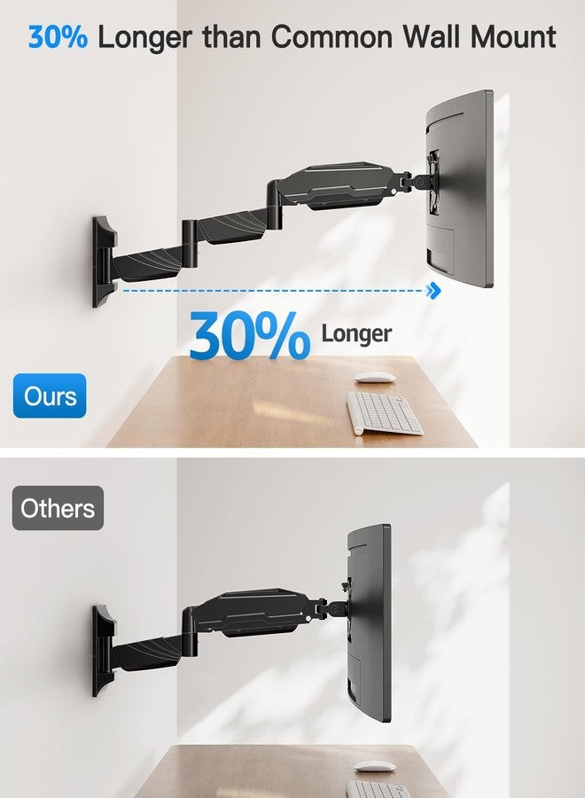 ErgoFocus Long Arm Monitor Wall Mount for Max 32 inch Computer Screen, Extra Long Adjustable Single Wall Mount Monitor Arm, Full Motion Vesa Wall Bracket 100x100, Hold up to 17.6lbs, Black - Image 2