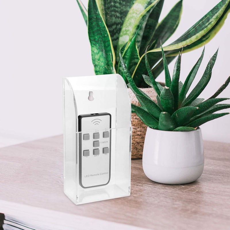 Acrylic Remote Control Holder 1 Grid Wall Mount Phone Holder Clear Media Storage Box Organiser for Office School Home Bedside Table Bed Phone Charging - Image 2