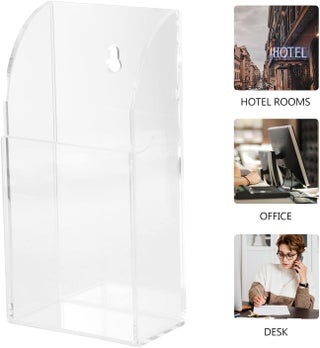 Acrylic Remote Control Holder 1 Grid Wall Mount Phone Holder Clear Media Storage Box Organiser for Office School Home Bedside Table Bed Phone Charging