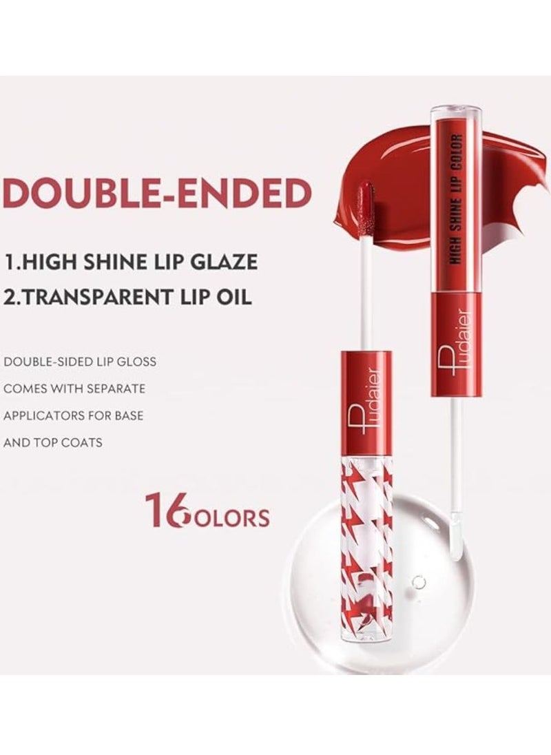 pudaier - High Shine Lip Gloss with Clear Fixed Color Lip Oil, Up to 12 Hours Long Lasting Dual Ended Liquid Lipstick, Lightweight and Non Sticky, 2ml (10) - Image 1