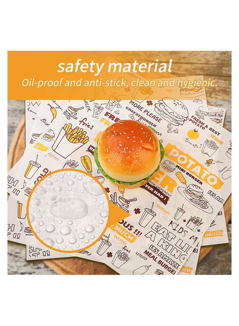 KASTWAVE 100 Sheets Greaseproof Paper, Baking Wrapping Paper Food Wrapping Paper, Food Basket Liners Paper Deli Paper for Breads French Fries Sandwiches Pizza Burgers Hot Dogs - Image 4