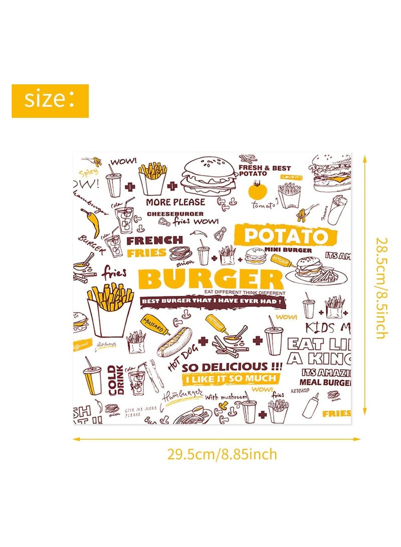 KASTWAVE 100 Sheets Greaseproof Paper, Baking Wrapping Paper Food Wrapping Paper, Food Basket Liners Paper Deli Paper for Breads French Fries Sandwiches Pizza Burgers Hot Dogs - Image 3