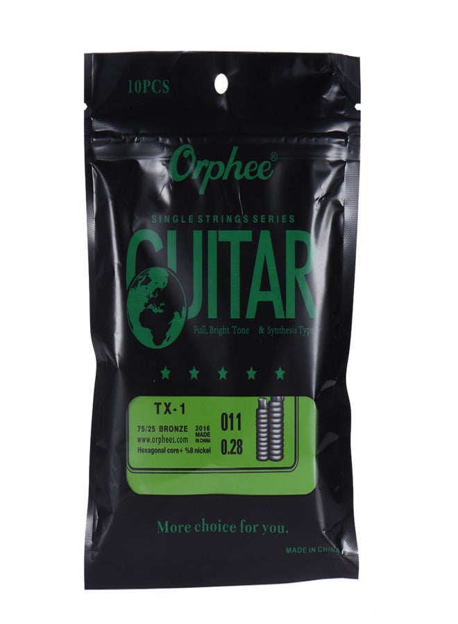 Orphee TX-1 Single String Replacement for Acoustic Folk Guitar 1st E-String (.011) 10-Pack High-carbon Steel Core 75/25 Phosphor Bronze Extra Light Tension - Image 3