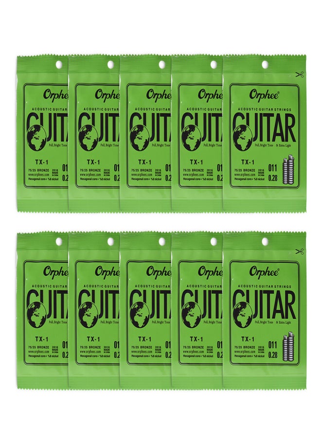 Orphee TX-1 Single String Replacement for Acoustic Folk Guitar 1st E-String (.011) 10-Pack High-carbon Steel Core 75/25 Phosphor Bronze Extra Light Tension - Image 1