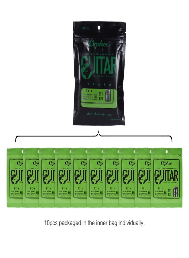 Orphee TX-1 Single String Replacement for Acoustic Folk Guitar 1st E-String (.011) 10-Pack High-carbon Steel Core 75/25 Phosphor Bronze Extra Light Tension - Image 5