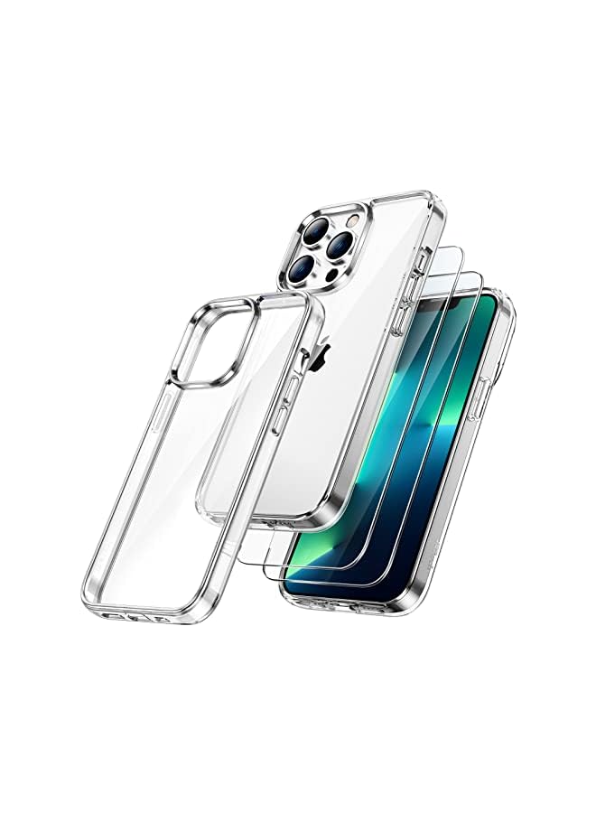 Jetech 2 In 1 Case For Iphone 13 Pro Max 6.7-Inch, With 2-Pack Screen Protector, Non-Yellowing Shockproof Bumper Phone Cover, Full Coverage Tempered Glass Film (Clear) - Image 2