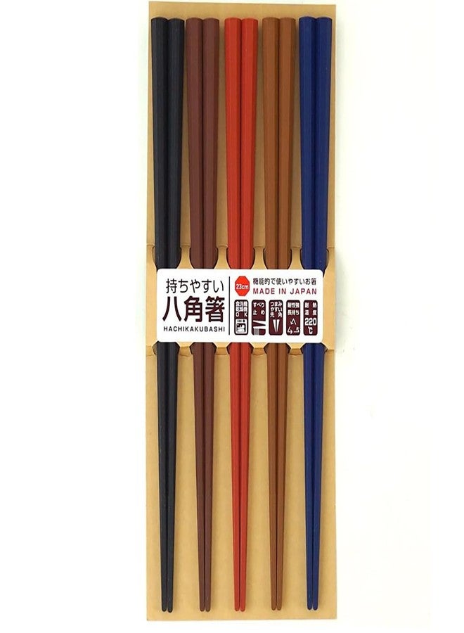 Sunlife Colorful Octagonal PBT Chopsticks, Made in Japan, Dishwasher Safe, 9.1 inches (23 cm), Set of 5 Pairs - Image 1
