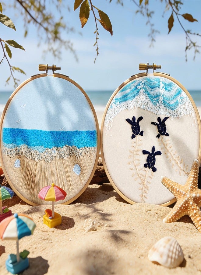 Armindou Embroidery Kit for Beginner Adults, Stamped Cross Stitch kits for Adults Beginners, Ocean Hand Embroidery Starter Needlepoint Kit, 2 Set Embroidery Supplies, 2 Hoops (Attached Teaching Video QR Code) - Image 3
