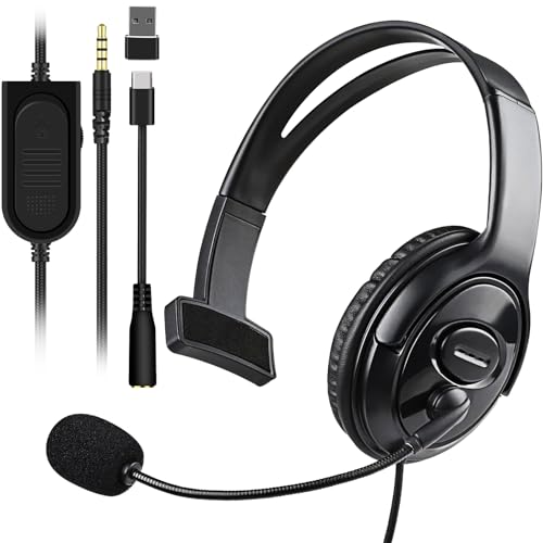 Joso Wired One Ear Headset with Mic, Gaming Headset for PS5/PS4/Xbox/Switch/PC/iPad/Mac/Tablet with USB C & USB-A Adapter - Chat Headphone, Business, Coach, Gaming, Working, Graphite | One Ear - Image 1