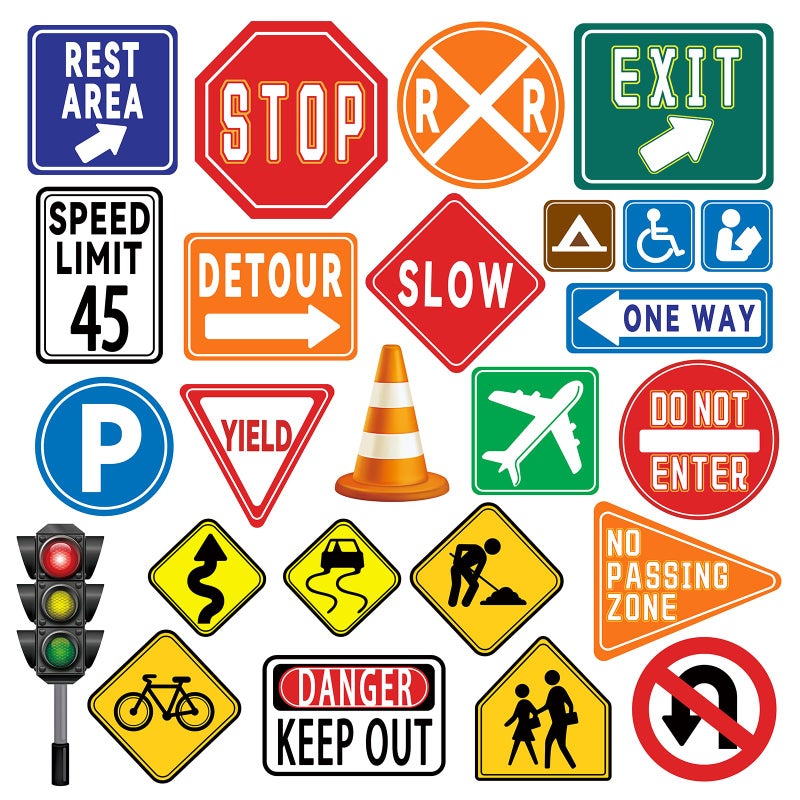 wondever 25 Pieces Traffic Road Signs Wall Stickers Stop Street Transportation Signs Peel and Stick Wall Art Decals for Kids Bedroom Classroom Playroom - Image 2
