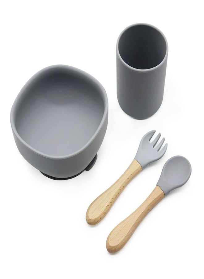 Vianz Food Grade Silicon Meal Set for Baby, BPA Free, Microwave Dishwasher Safe, Bowl with Suction, Spill Proof, Food Training, Useful Gift for Kids (Grey, 4) - Image 1