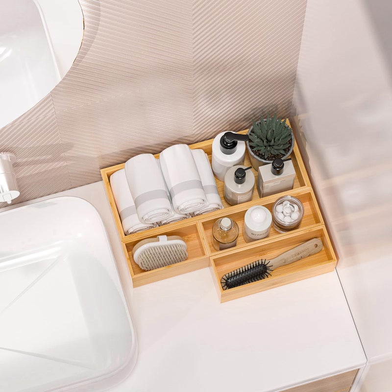 Greatseas Kitchen Drawer Organizer Bins, Stackable Bamboo Deep Drawer Organizer for Silverware, Utensils, Cutlery, Flatware, Junk Drawer, Dresser, Bathroom, 12" x 3" x 2.5" (Set of 2) - Image 4