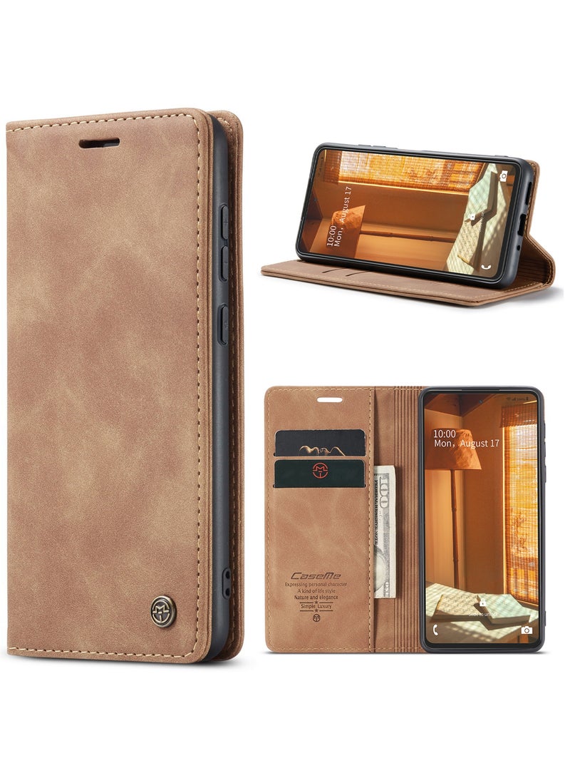 كيس مي جراب جلدي لموبايل سامسونج جلاكسي ايه 73 5 جي من كيس مى جراب حماية قابل للطي مع مسند مغناطيسي وفتحات للبطاقات - بني - Image 1