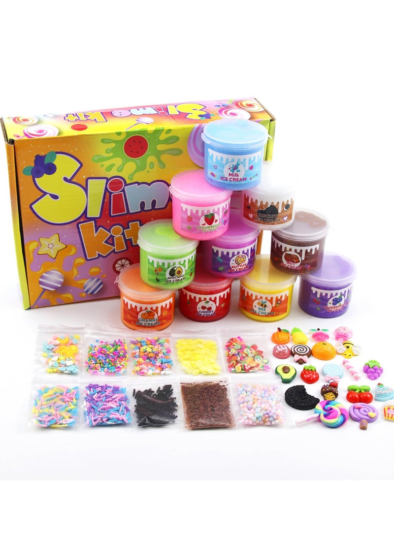 يونيكبيبي 10 قطع من السلايم للأطفال، مجموعة سلايم الحلوى والآيس كريم مع سلايم ناعم وفاكهة مجسمة، سلايم سحابي للأطفال الصغار والكبار، ألعاب حفلات ترفيهية آمنة للأطفال 6+ - Image 3