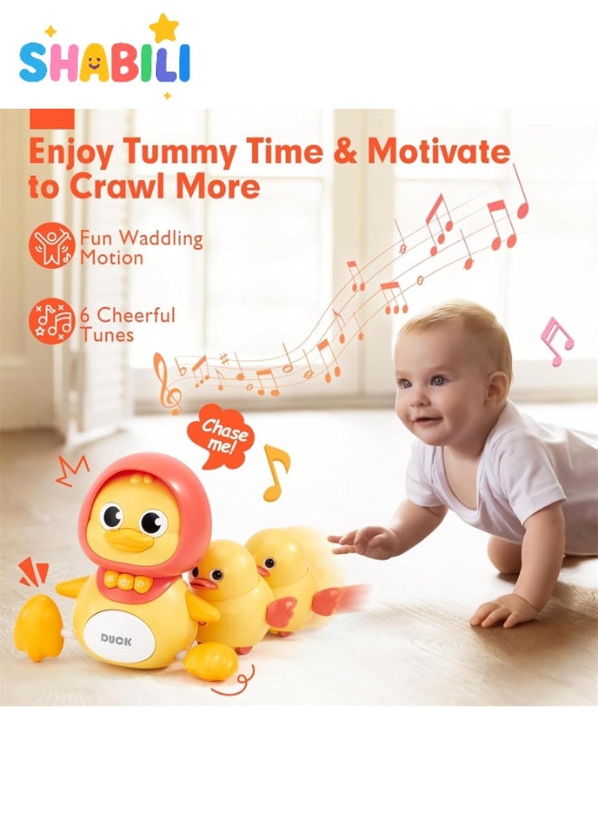 شبيلي لعبة عائلة بطّ متمايلة مغناطيسية موسيقية، الأم مع بطّتين تتبعانها بأضواء و٦ ألحان ومستويات صوت ثلاثية، تشجّع على الحبو ووقت الاستلقاء على البطن، بلاستيك ABS آمن، هدية تعلّم مبكر للرضّع بعمر ١٢ شهرًا فأكثر (أصفر) - Image 5