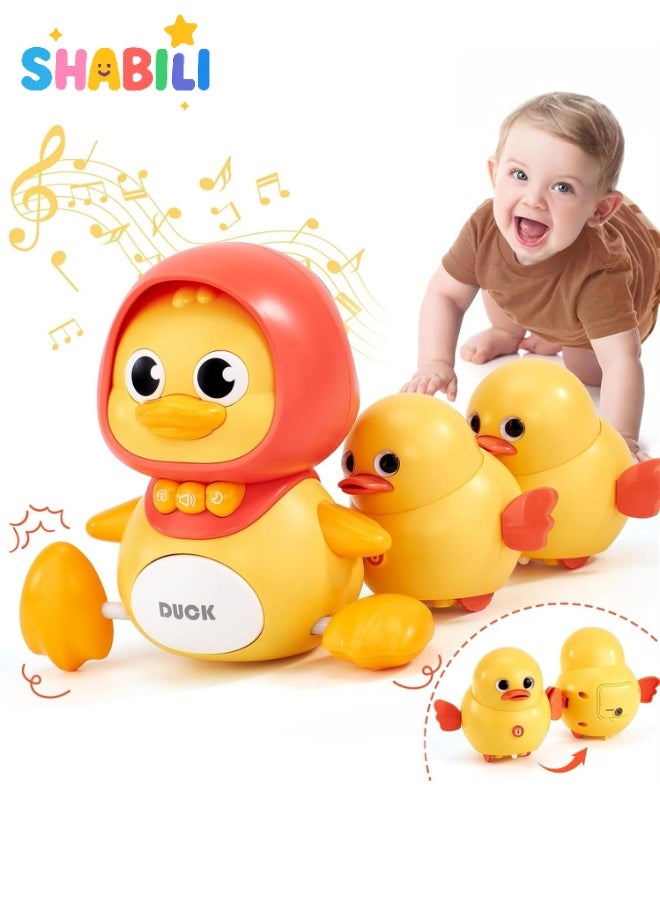 شبيلي لعبة عائلة بطّ متمايلة مغناطيسية موسيقية، الأم مع بطّتين تتبعانها بأضواء و٦ ألحان ومستويات صوت ثلاثية، تشجّع على الحبو ووقت الاستلقاء على البطن، بلاستيك ABS آمن، هدية تعلّم مبكر للرضّع بعمر ١٢ شهرًا فأكثر (أصفر) - Image 1
