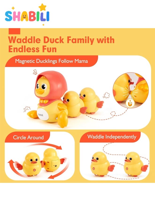 شبيلي لعبة عائلة بطّ متمايلة مغناطيسية موسيقية، الأم مع بطّتين تتبعانها بأضواء و٦ ألحان ومستويات صوت ثلاثية، تشجّع على الحبو ووقت الاستلقاء على البطن، بلاستيك ABS آمن، هدية تعلّم مبكر للرضّع بعمر ١٢ شهرًا فأكثر (أصفر) - Image 2