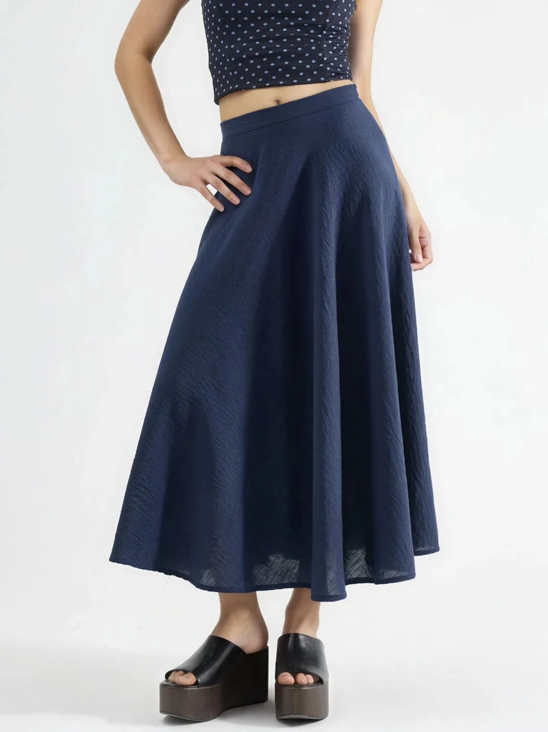 بوسيم BUSEM High Waist Textured A-Line Maxi Skirt