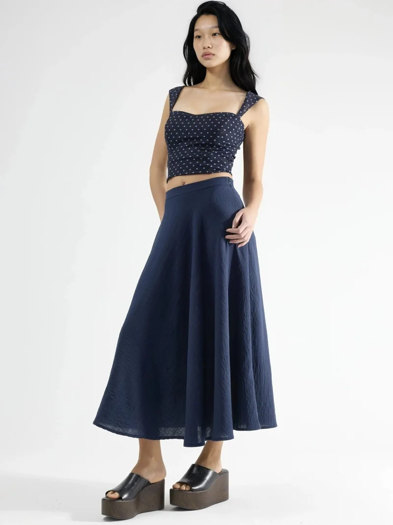 بوسيم BUSEM High Waist Textured A-Line Maxi Skirt