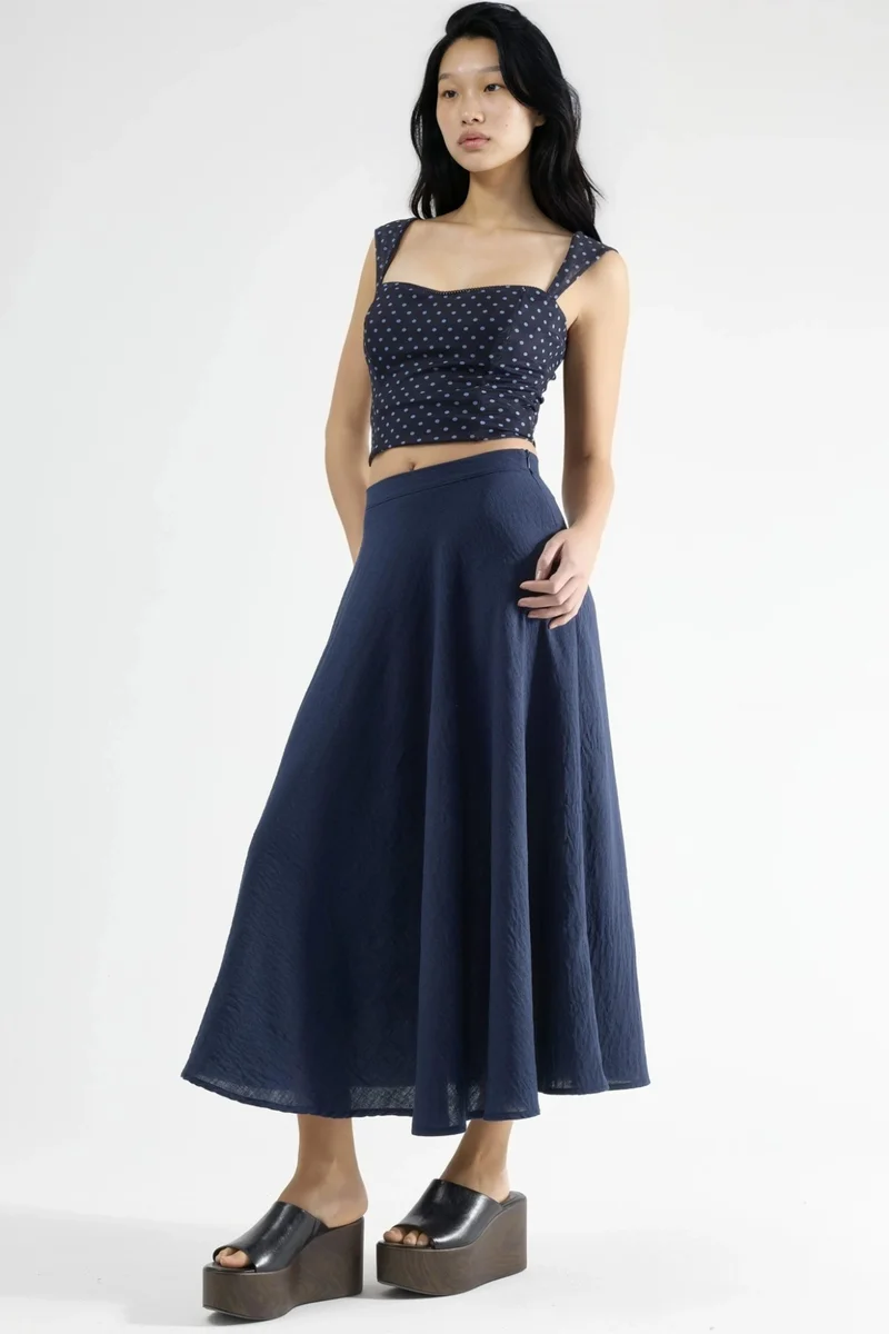 Busem BUSEM High Waist Textured A-Line Maxi Skirt