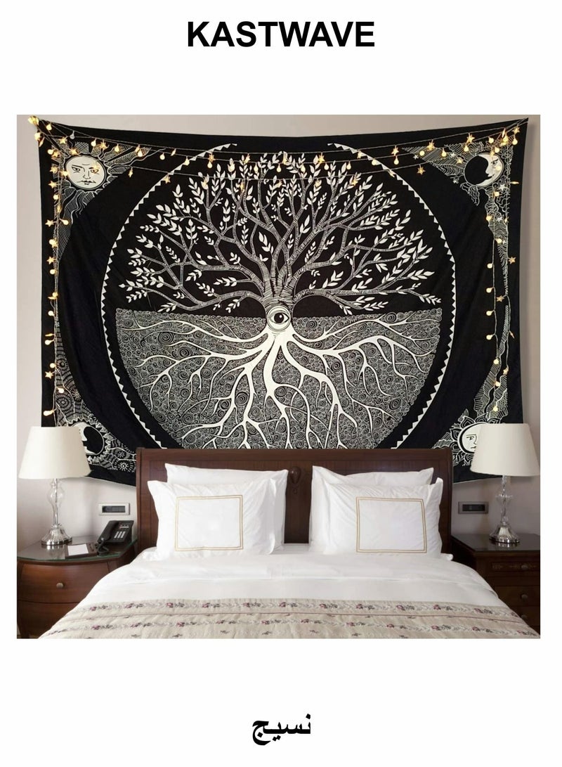 KASTWAVE Black and White Tapestry for Bedroom, Tree of Life Sun Moon Tapestry Wall Hanging Bohemian Tapestry Upholstery Cloth Background Cloth Hanging130*150CM - Image 1