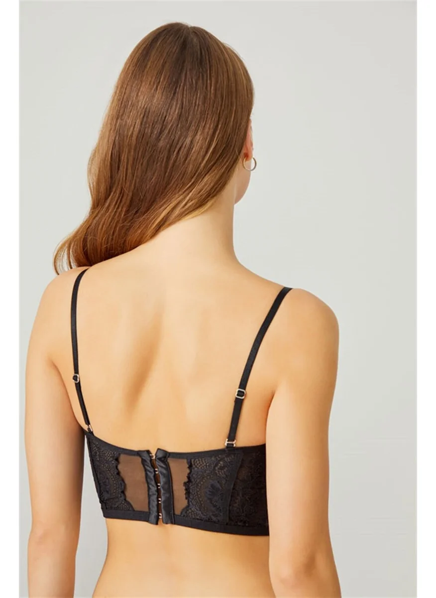 COTTONHILL Black Adjustable Elastic Underwire Transparent Lace Bralette