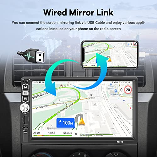 EKAT Single Din Car Stereo with Wired Carplay & Android Auto, 7 inch Touch Screen 1 Din Radio, Mirror Link/1080P/Bluetooth/SWC/FM Radio+ Backup Camera+ MIC - Image 3