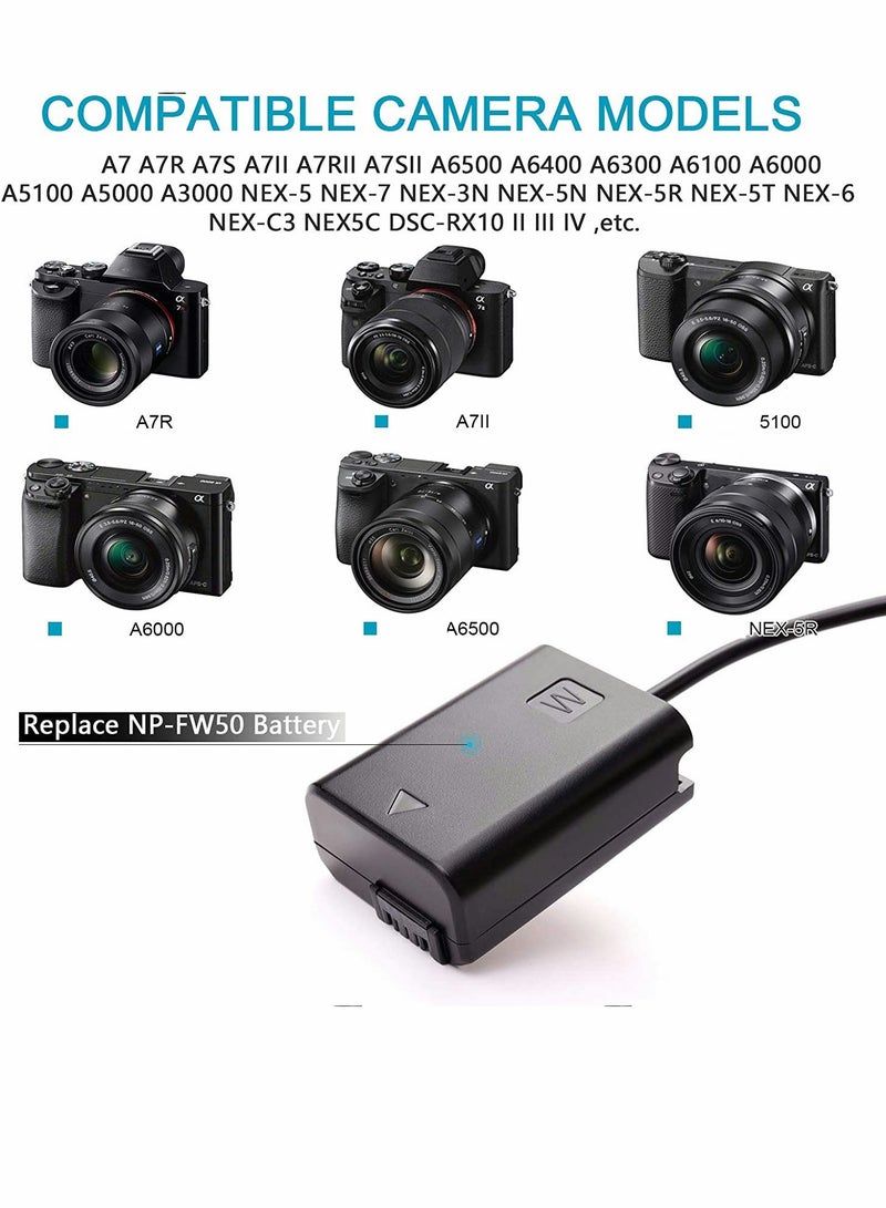 SYOSI DC Coupler Replacement for NP-FW50 Dummy Battery Power Adapter with USB Cable A7 A7R A7S A7SII A6500 A6300 A6100 A6000 NEX5 DSC-RX10 II III IV - Image 3